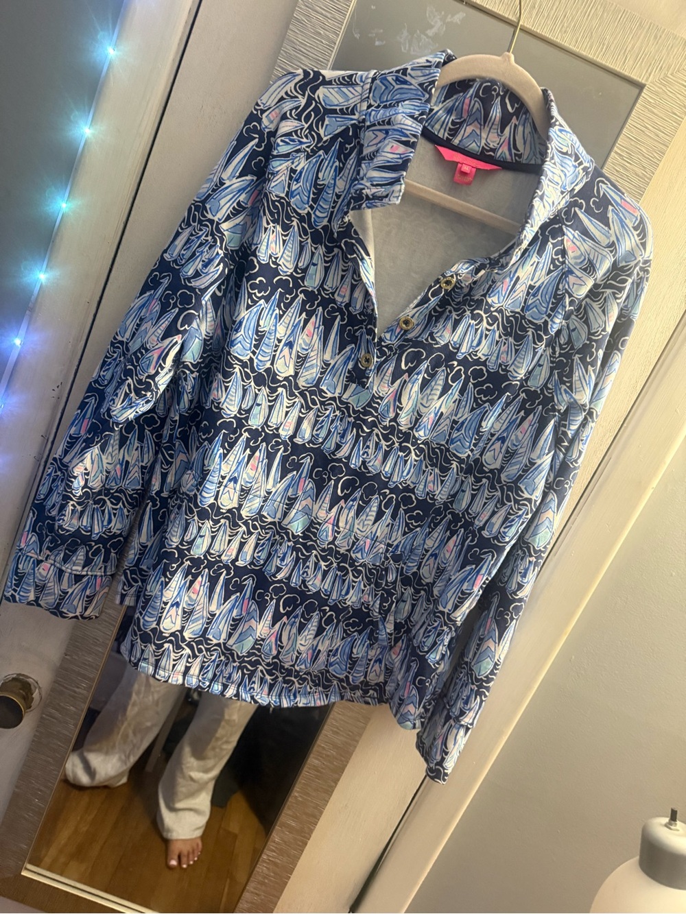 Lilly Pulitzer Navy, Light Blue & Pink Sail Print Blouse